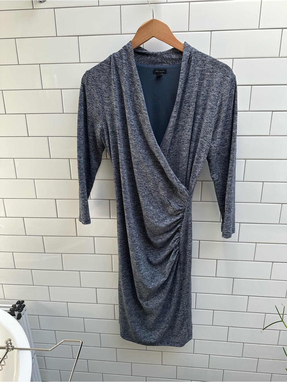 Ann Taylor Heathered Navy Wrap style dress, size S